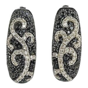 14k White Gold Black & White Diamond Swirl Hoop Earrings 0.53ctw – COA Included